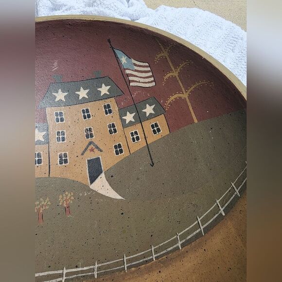 Vintage Folk Art Primitive Hand painted colonial americana bowl wall home décor - Picture 11 of 13